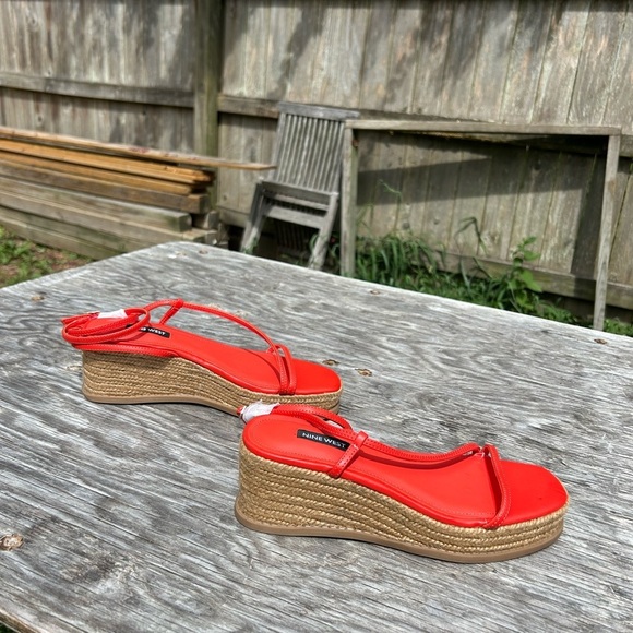 - Nine‎ West women’s Alexx espadrille sandal blood orange ankle wrap wedge 7.5 - Picture 2 of 7